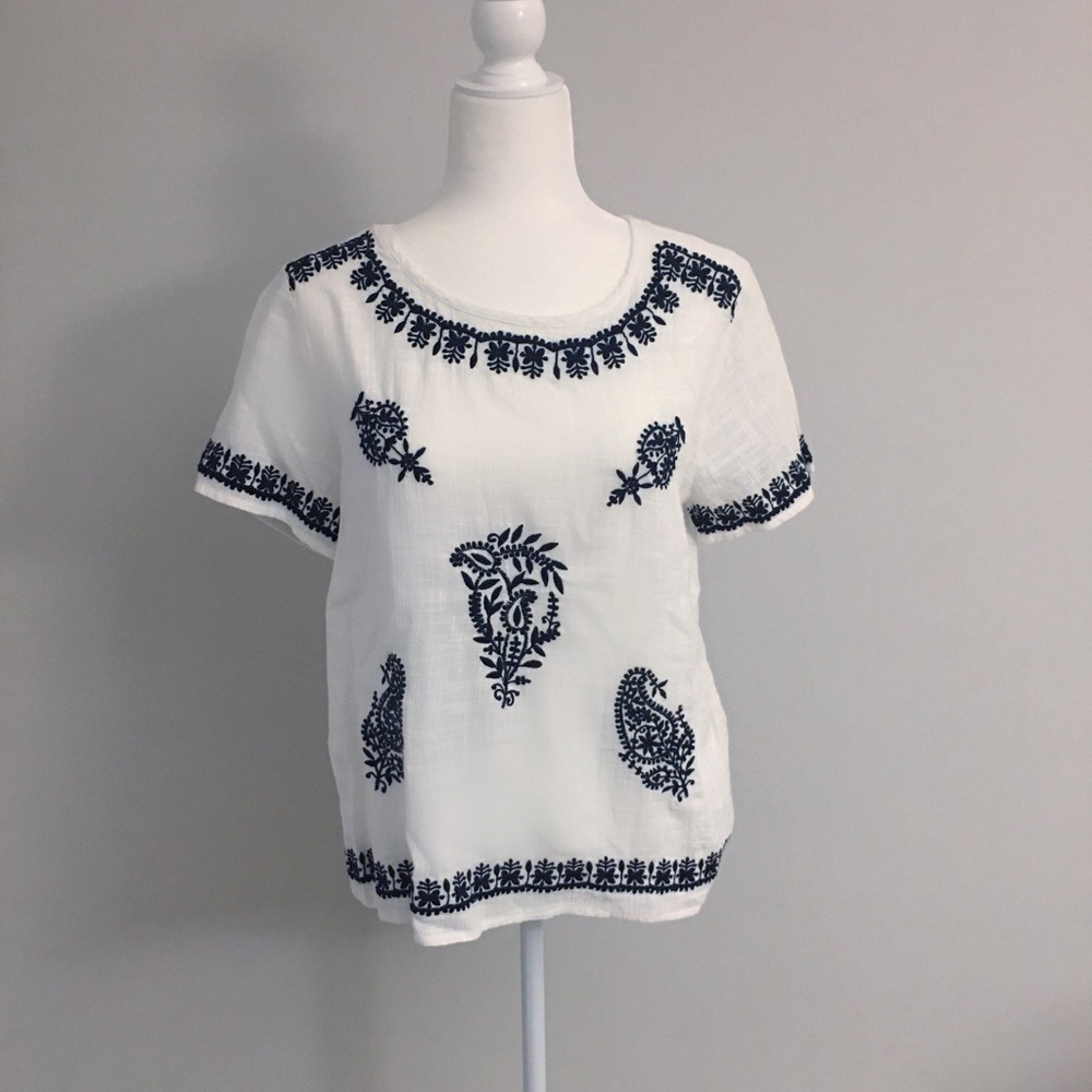 Embroidered White Linen Top